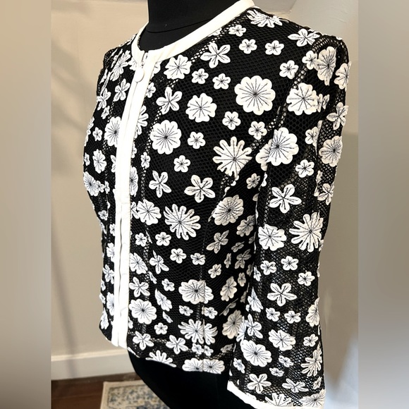 Zelda Jackets & Blazers - ZELDA Vintage Black/White Floral Faux Leather Cutout Mesh Jacket